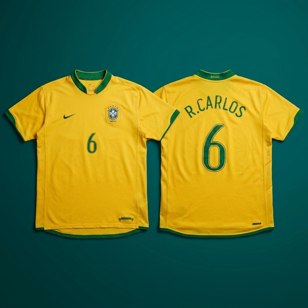 Vintage 2002 Nike Brazil Roberto Carlos #6 Sphere Dry Soccer Jersey XL
